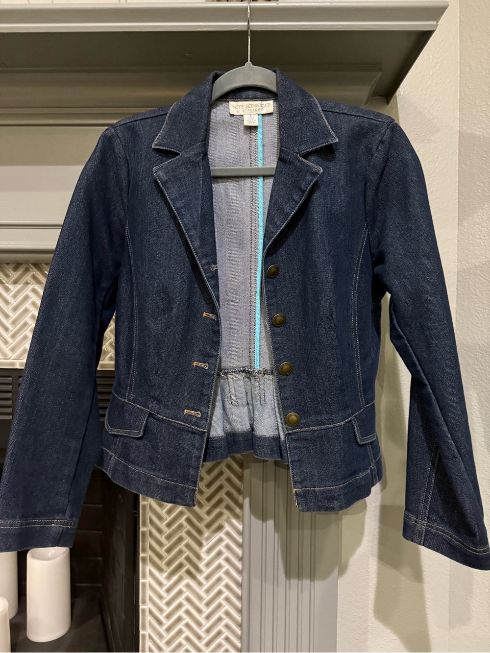 Petite Sophisticate Dark Blue Denim Blazer Jacket